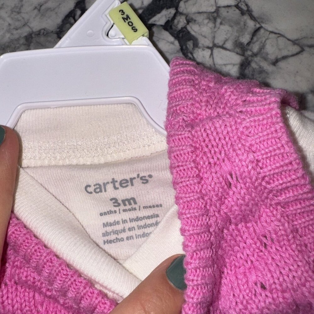 Carter’s Baby Girls Knit Jumper Dress Long Sleeve Pink White NEW - Picture 4 of 4